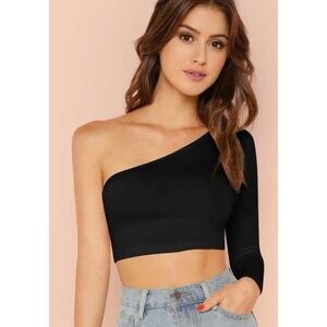 NWOT Shein asymmetric crop top one shoulder black stretch new XL short basic